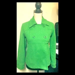 Kelly Green Peacoat Jacket: A-line, Botton Closure, Sz. XL (Kids)/ Woman’s XS